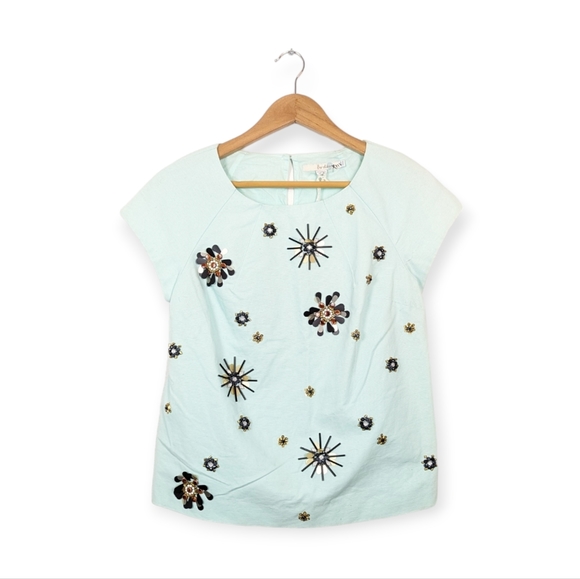 Boden Tops - NWT Boden Light Blue Floral Embellished Cap Sleeve Blouse